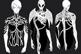 draw black and white line art for tattoos, tshirts and merch