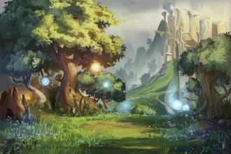 create fantasy environment concept art for game, digital landscapes