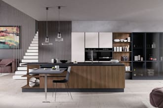 design a 3d photorealistic kitchen,bedroom interior, floor plan, ray render, ue5