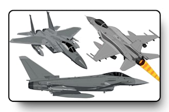 illustrate vectorize any military aircraft, gun, ship, and any object