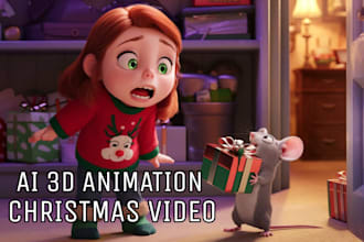 produce a unique artistic ai music video, 3d christmas animation kids story