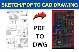 autocad conversions, convert sketch, PDF to dwg, and 2d floor plans