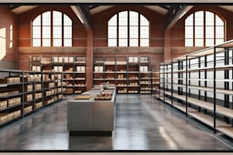 3d cgi warehouse design, commercial building interior render
