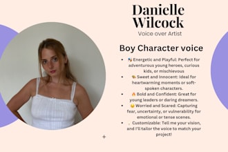 record a young american male character voice over