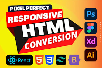 urgent convert figma, PSD, xd, image, sketch, PDF to HTML or react