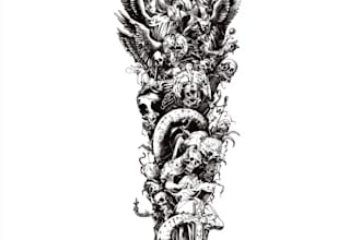 draw custom realistic tattoo design, tattoo sleeve