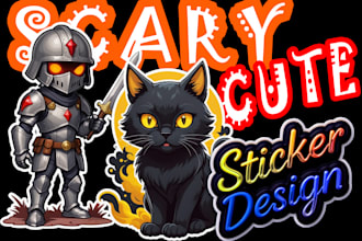 design scary and cute creative stickers, logo, within hour