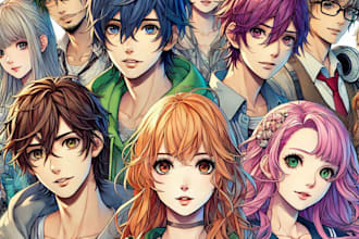 create a group anime portrait commission based on a photo