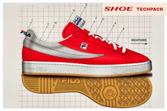 design shoe tech pack, footwear, sneakers, technical drawings for manufacture