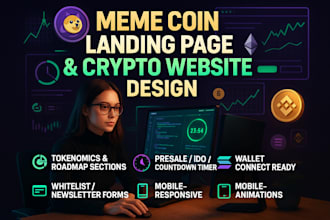 design meme coin landing page, meme coin website presale website, crypto website