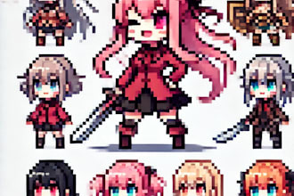 make pixel art character sprites in the anime style for your game