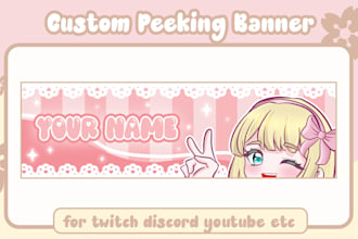 create custom peeking banner for twitch youtube twitter facebook in chibi style