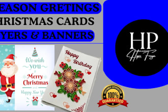christmas themed design, greeting cards, media kit, logo design, banner brochure