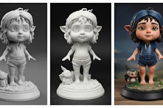 do 3d chibi, 3d cute character, 3d mascot, cartoon character 3d printing