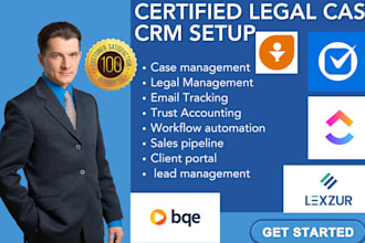 setup legal case crm using lexzur clio my case clickup bqe core freshsales
