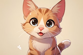 draw cute disney cartoon portrait of your pet cat illustration