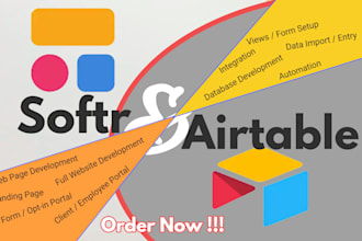 develop softr website, client portal, airtable base, integrate and automate base