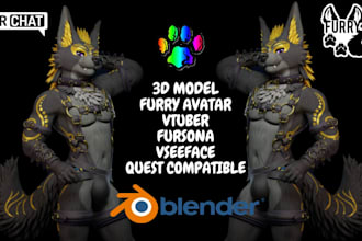 do 3d vrchat avatar model, vtuber, animaze, facerig, fursona, furry avatar