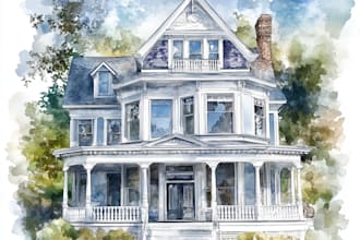 paint a watercolor house portrait or city space illustration