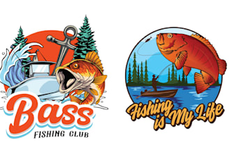 make creative retro fish outdoor fishing logo