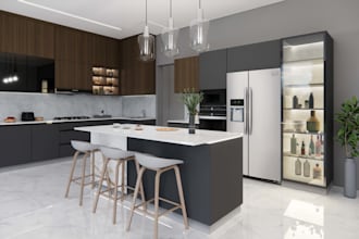 design kitchen interior with 3d render