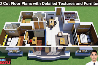 create realistic 3d cut floor plans with detailed textures and furniture