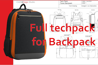 design backpack with tech pack, cad pattern and 3d models
