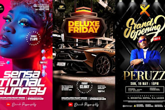design grand opening, comedy night, birthday, club, party flyer