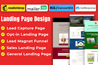 design and setup landing page for mailerlite, kit, mailchimp, getresponse, etc