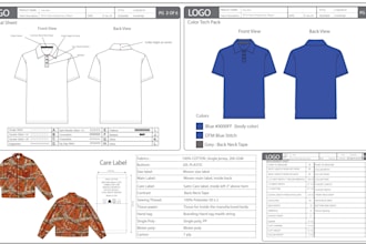custom apparel graphic t shirts design, polo shirt and clothing tech pack design