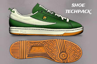 design custom shoes, sneakers, and footwear with tech pack for manufacturing