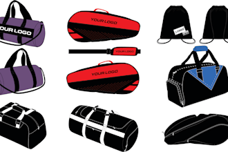 create design mockup of sportswear clothing bags techpack