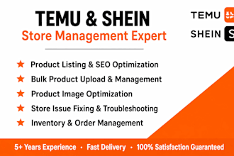 temu, shein store setup, product listing, optimization and product images design