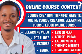 create ebook online course, content writing, lesson plan, online course creation