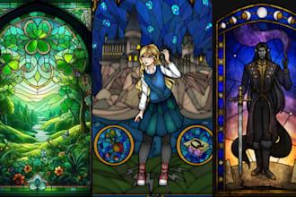 draw amazing line art or colored art for fantasy stained glass art anime mosaic