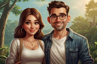 create a cartoon figure, a couple portrait colorful portrait