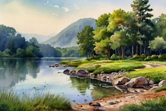 paint realistic landscape watercolor painting illustration