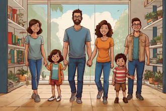draw your family portrait as a cartoon