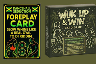 card game rulebook, board game art, custom playing card back and front design