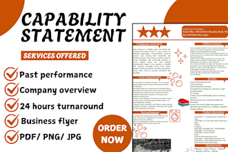 write and design a professional capability statement for your various businesses