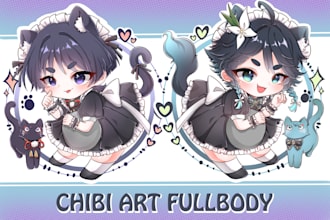 draw cute anime chibi character from you oc, pfp, vtuber and pet