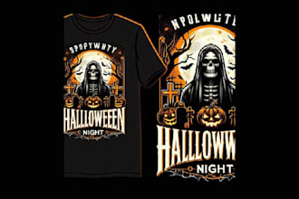 do spooky halloween night vintage logo for your t shirt in illustrator