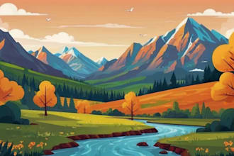 create flat landscape illustration of nature and background vector art