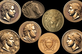 3d bas relief coin model, medallion,pendant, challenge 3d coin, stl, cnc print