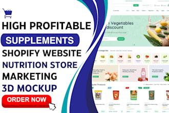 setup food supplement website 3d mockup nutrition shopify marketing tiktok shop