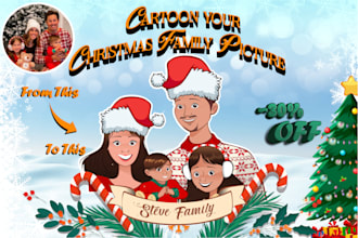 draw custom christmas family, couple, pet illustration