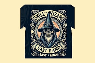 do unique skull wizard vintage logo for your t shirt in illustrator