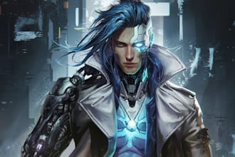design cyberpunk and fantasy character splash art