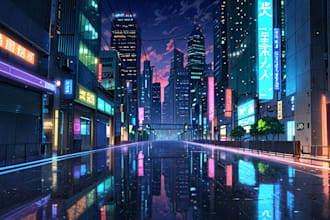 illustrate futuristic cyberpunk city for you