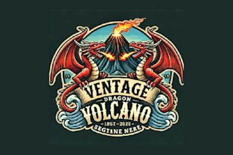 design awesome dragon volcano vintage logo for your t shirt